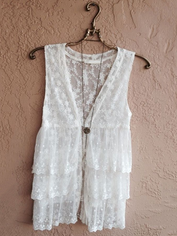 Cotton Linen Lace Floral Layered Women Top