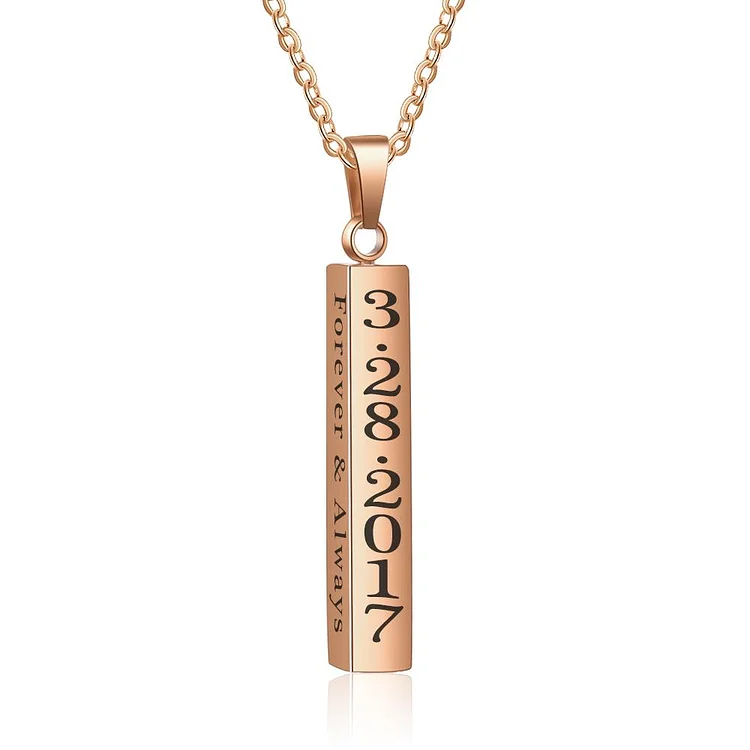 Vertical Bar Necklace Engraved 4 Side 3D Bar Necklace with 4 Names Personalized Women pendant