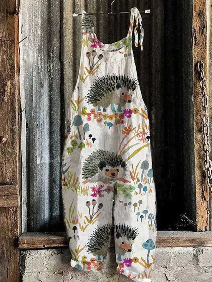 Women's Floral Hedgehog Print Loose Casual Jumpsuit - 4