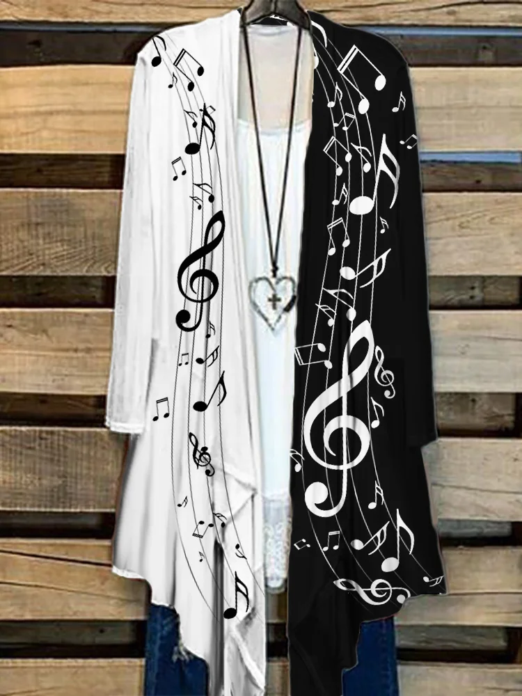 Music Notes Contrast Color Flowy Cardigan