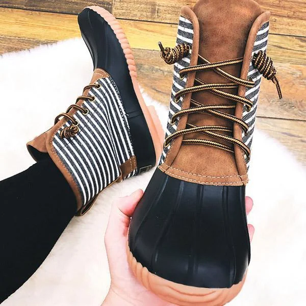 Women Waterproof Lace Up Duck Boots