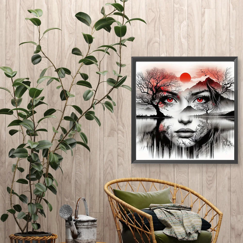 Diamond Painting - Full Round Drill - Girl Face Tree(Canvas|50*50cm)