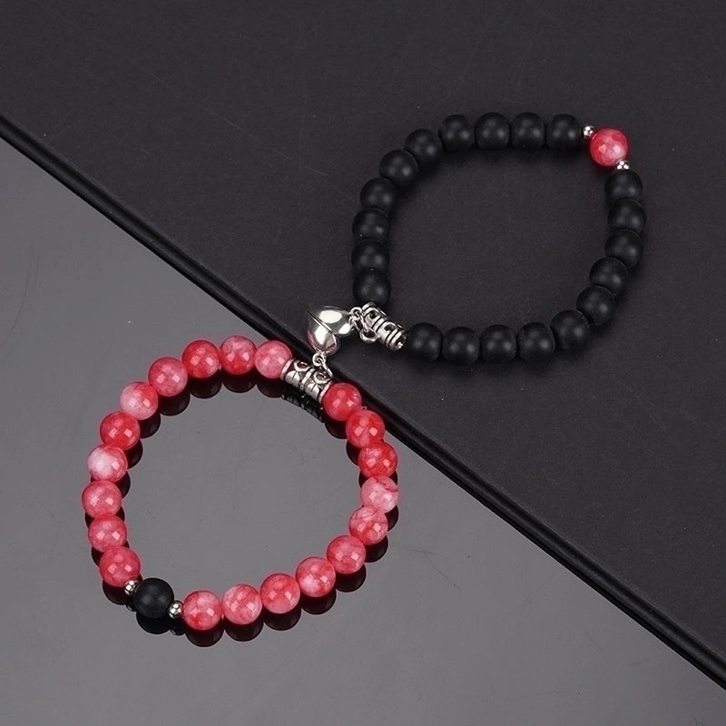 Minimalist Heart Shape Alloy Natural Stone Beaded Stoving Varnish Bracelets 2 Pieces