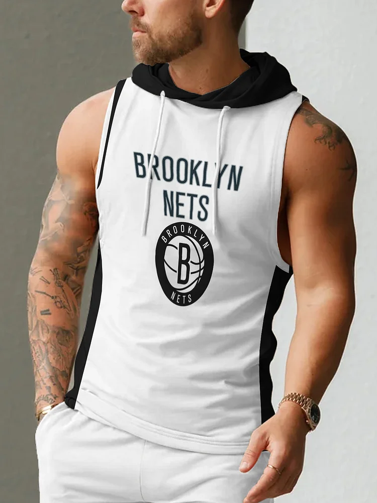 Brooklyn Nets Men's Casual Comfy Sleeveless Hooded Tank Top