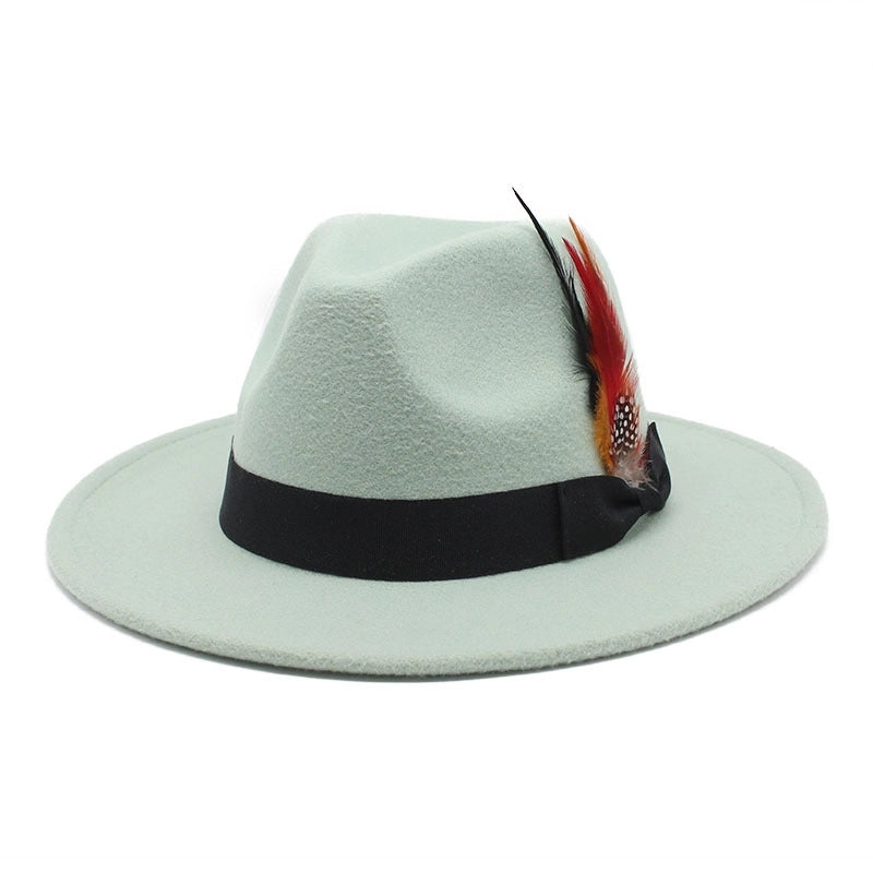 Bow Feather Top Hat Autumn And Winter Big Brim Hat Fashionable Men’s And Women’s Cashmere Felt Hat Style New Hats