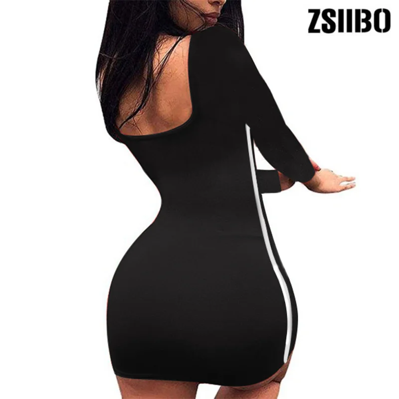 Uveng Uveng And Autumn Women's Stripe Splicing Color Package Hip Long Sleeve Fashion Personality Dress