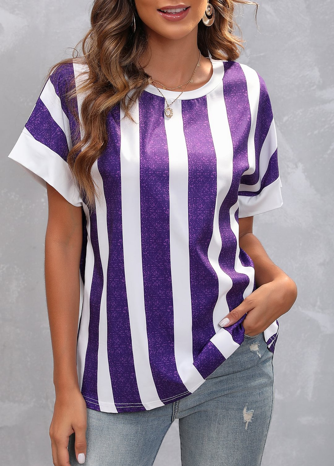 Purple Striped Short Sleeve T Shirt