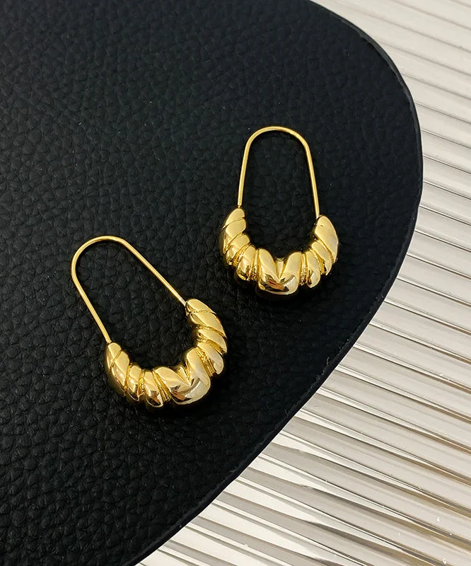 Fine Gold Metal Overgild Bull Horn Bag Hoop Earrings