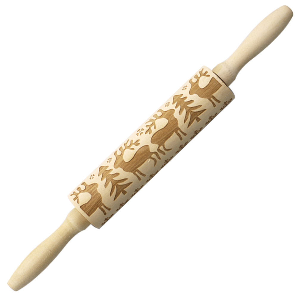 

Christmas Elk Printing Rolling Pin Laser Engraving Embossing Wood Stick (2), 501 Original