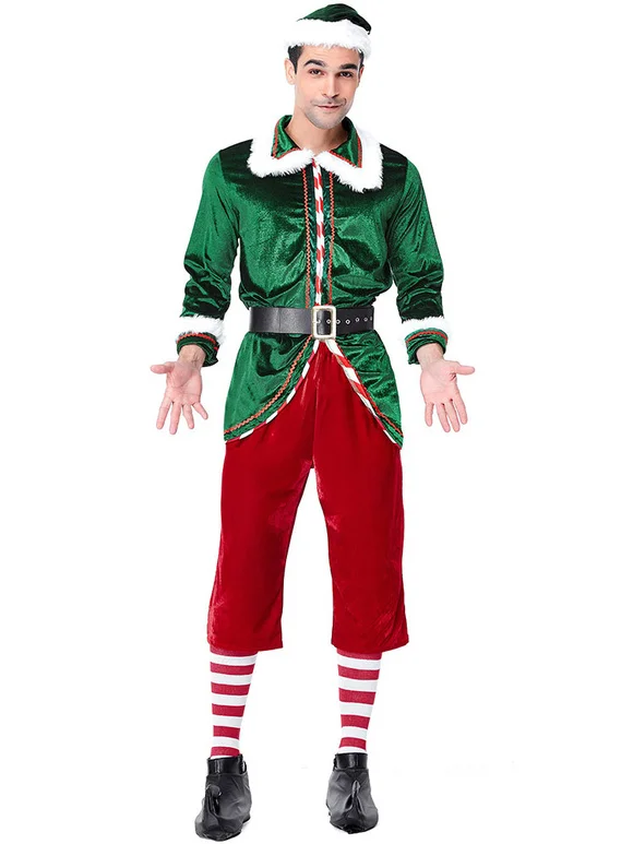 Christmas Costume for Men Santa Claus Long Sleeve Thicken Elf Performance Costume Novameme