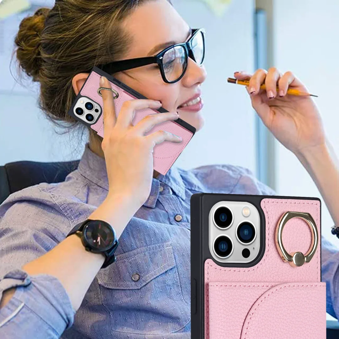 Suitable For Apple Litchi Magnetic Ring Leather Case