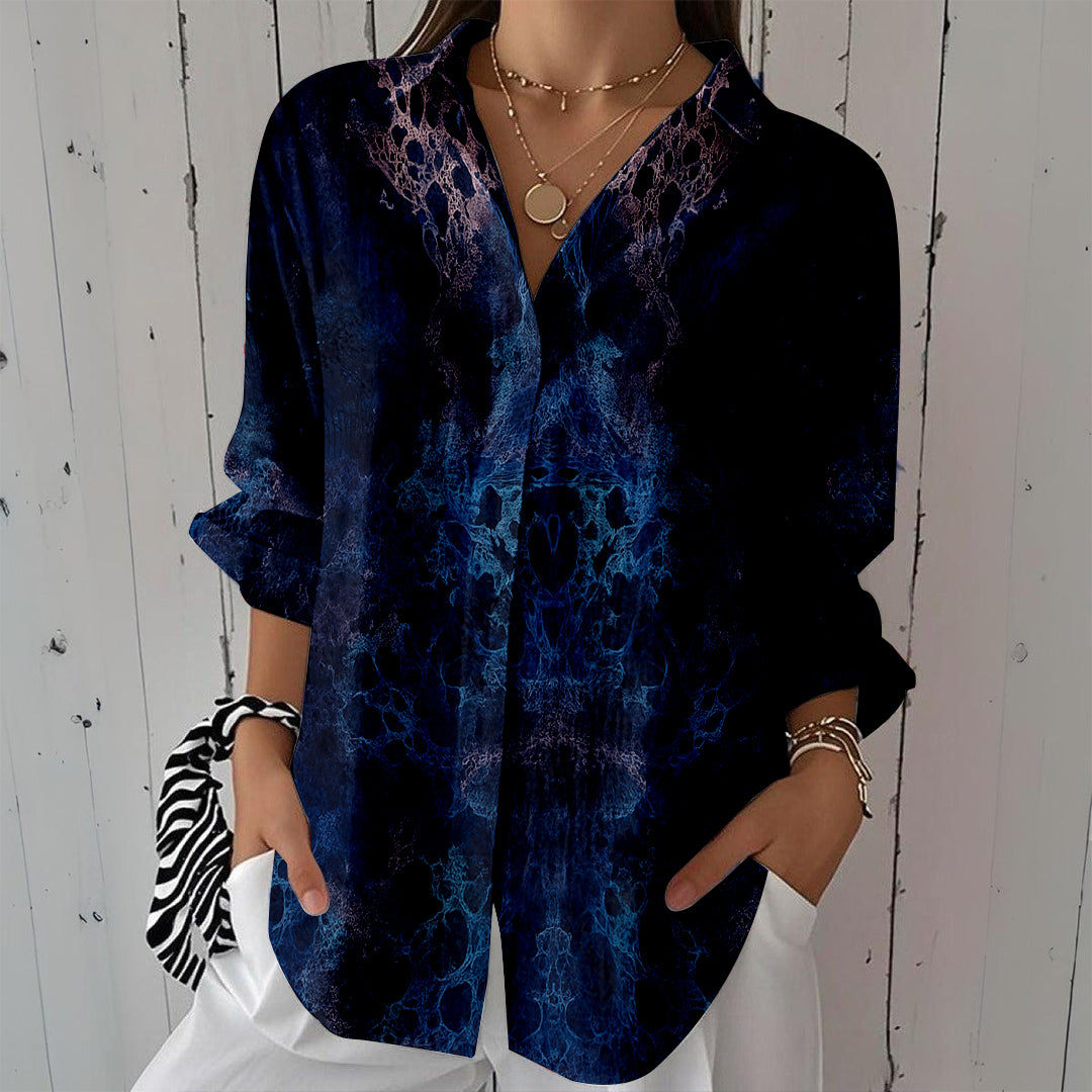 Women Long Sleeve V-neck Graphic Floral Printed Top