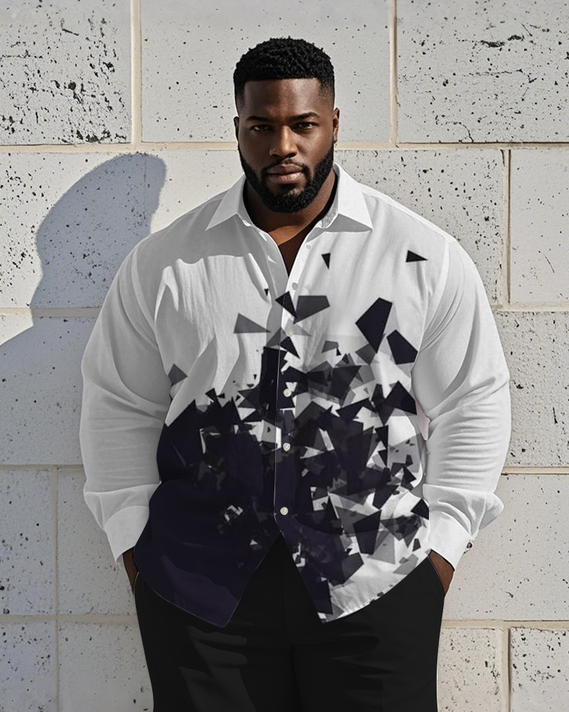 Men's Plus Size Business Geometric Abstract Fragment Print Long Sleeve Shirt