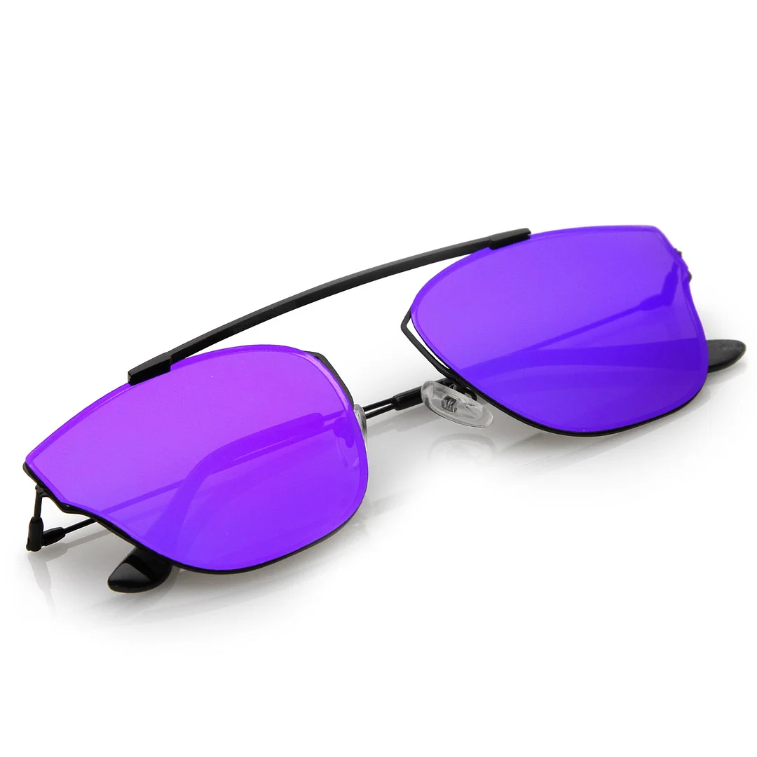 Modern Ultra Slim Metal Curved Crossbar Colored Mirror Flat Lens Pantos glasses 57mm