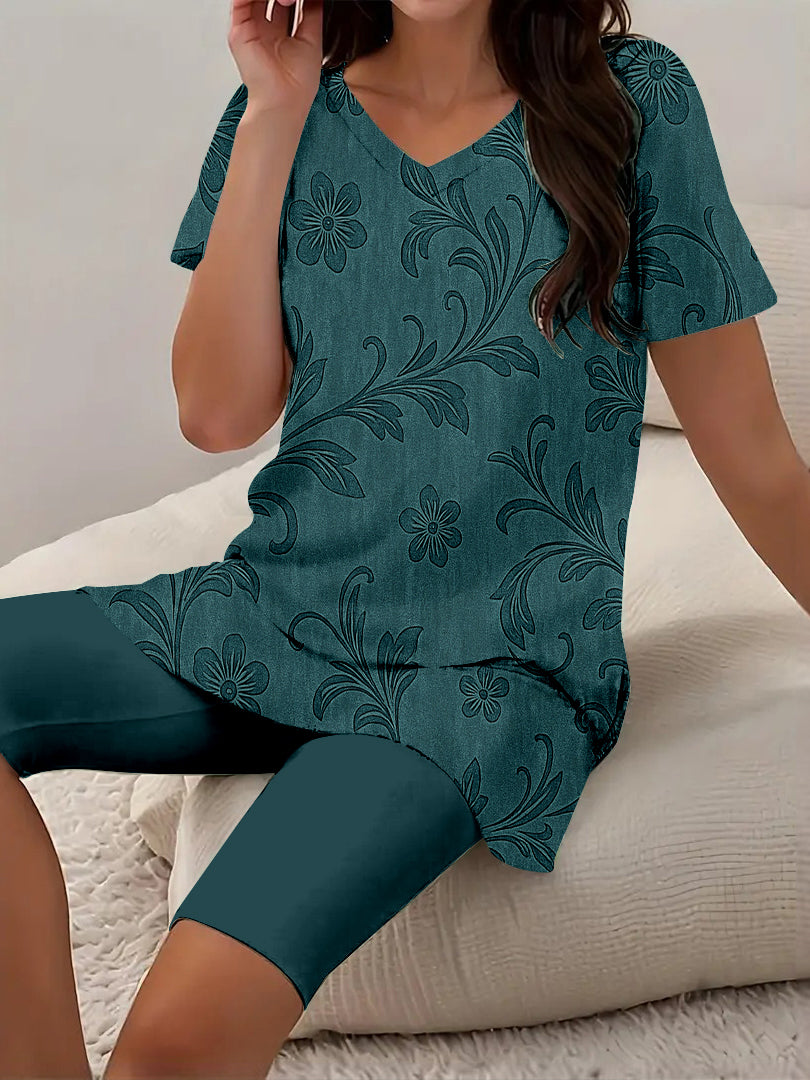 Women Long Sleeve V-neck Graphic Floral Printed Top