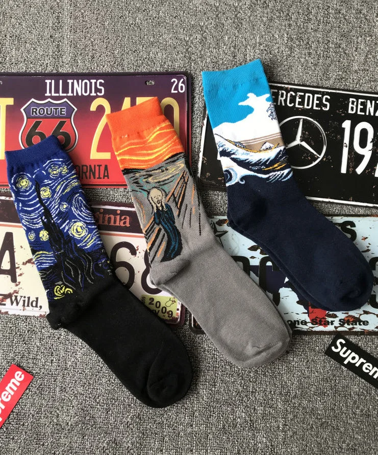 European And American Street Cartoon Jacquard Mid Calf Socks