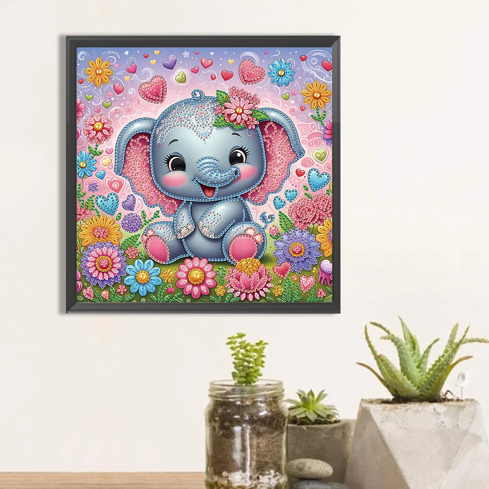 Diamond Painting - Partial Special Shaped Drill - Flower Cute Elephant(Canvas|30*30cm)
