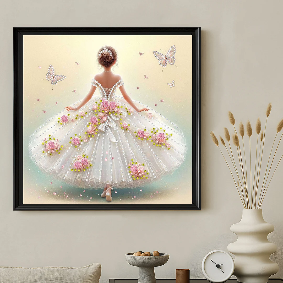 Diamond Painting - Partial Special Shaped Drill - Butterfly Gown(Canvas|30x30cm)