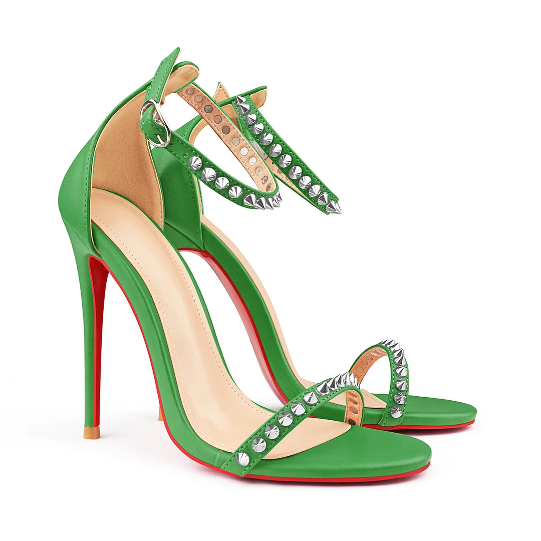 120mm Women's Pointed Toe Open Toe Ankle Strap Red Bottom Sandals Pumps Shoes Matte-MERUMOTE