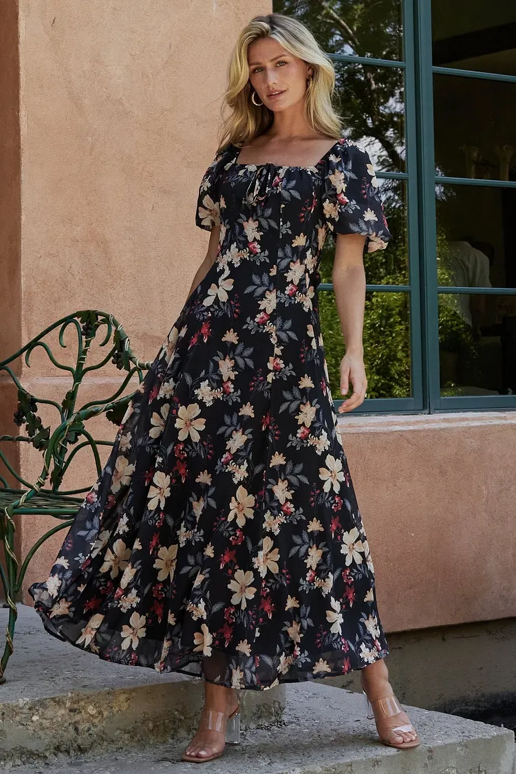 Floral Maxi Dress - Black Floral