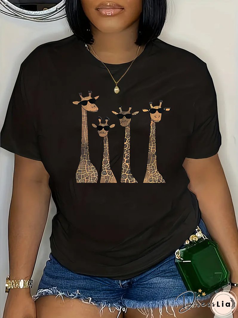 Plus Size Women's Fashion Style Trendy Printed Summer Short Sleeve T-Shirt