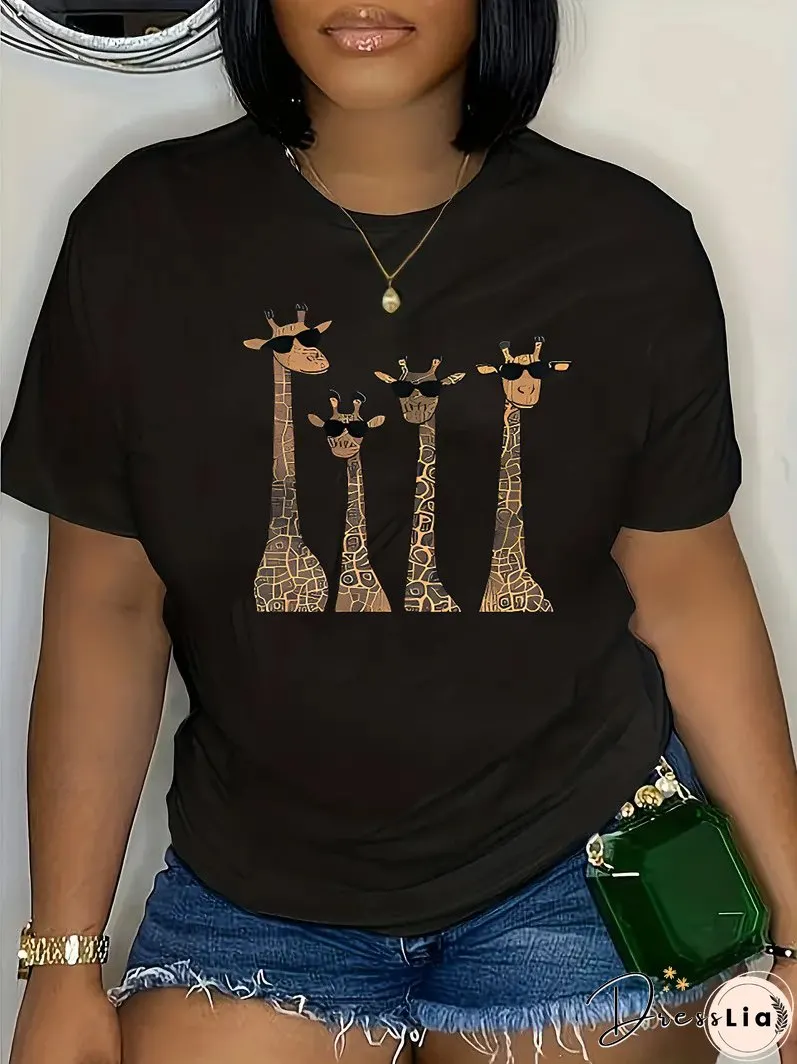 Plus Size Women's Fashion Style Trendy Printed Summer Short Sleeve T-Shirt