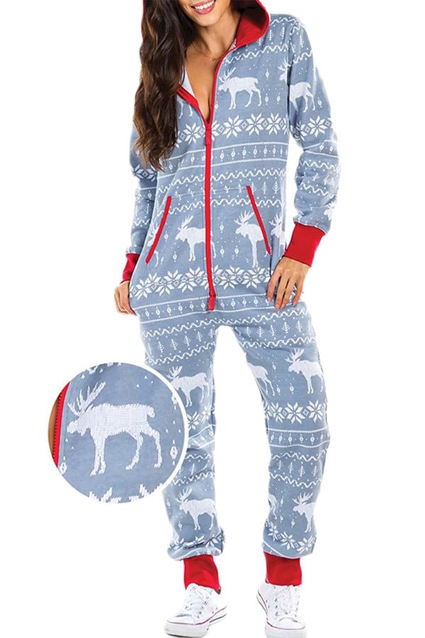 Womens Reindeer Christmas Jumpsuit Light Grey-elleschic