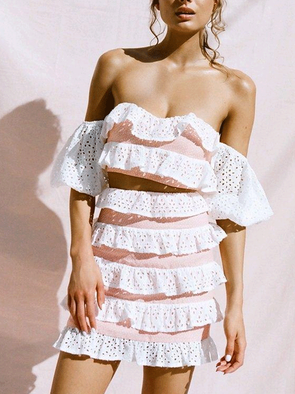 Short sleeve ruffle set