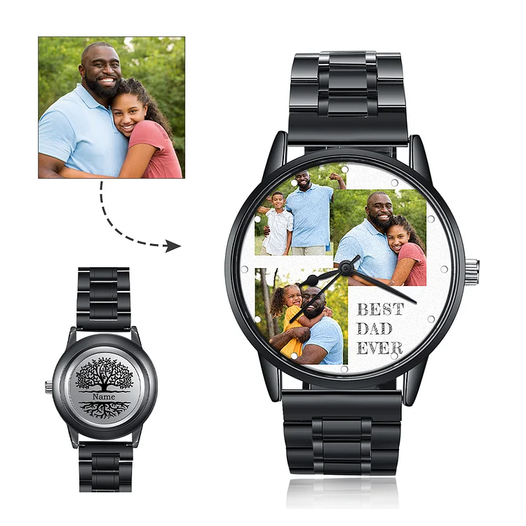 Best Dad Ever Photo Watch Engraves Name Stainless Steel Strap Watch