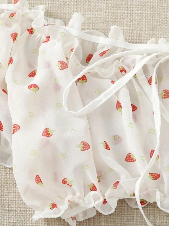 Porno Women's Sexy Lingerie Mesh Bra Set Off Shoulder Ruffle Underwear Cute Wireless Transparent Bralette Thong Intimates