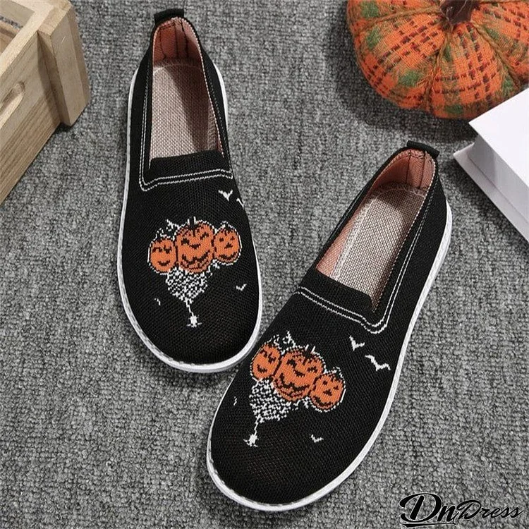 Halloween Pumpkin Breathable Large Size Loafers for Women