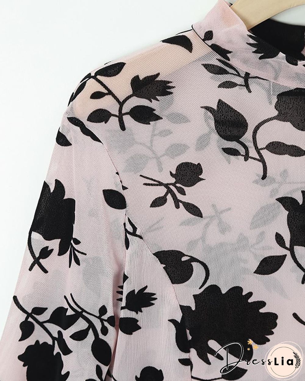 Stylish Applique Side Split Longline Long Sleeve Blouse P15652