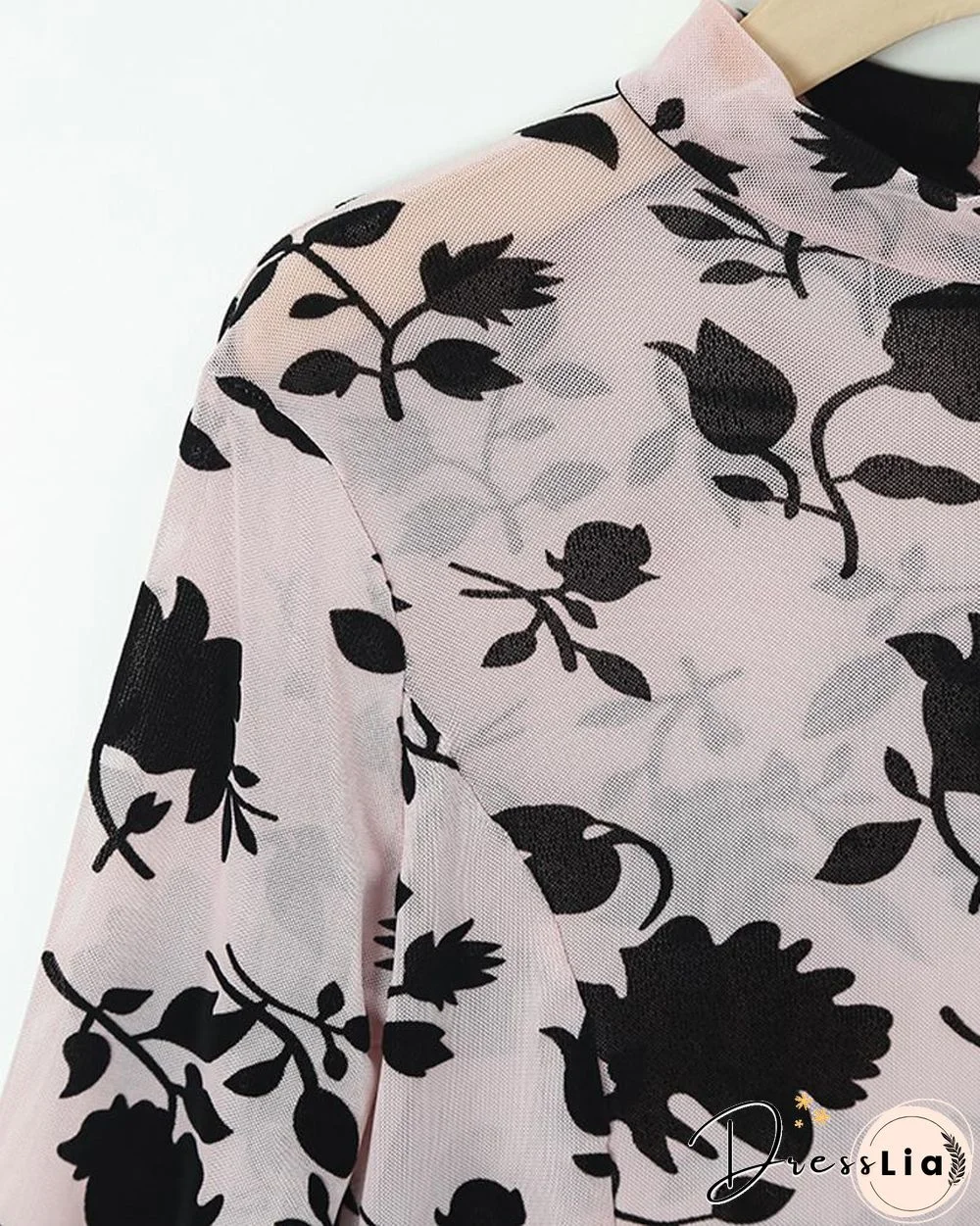 Stylish Applique Side Split Longline Long Sleeve Blouse P15652