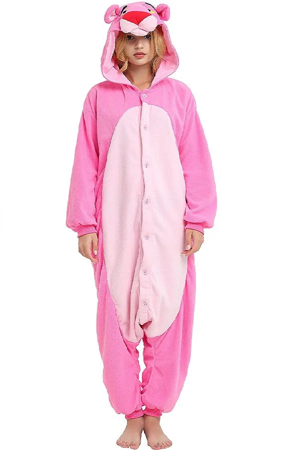 Cute Flannel Pajamas Halloween Pink Panther Jumpsuit Costume-elleschic