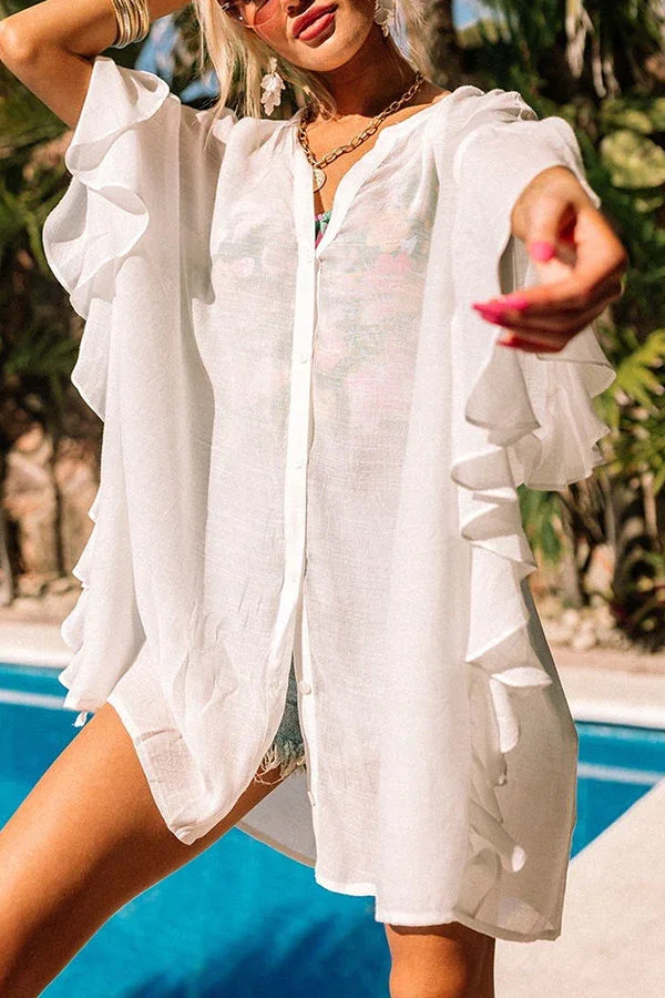 Feel The Breeze Lightweight Ruffle Button Tunic
