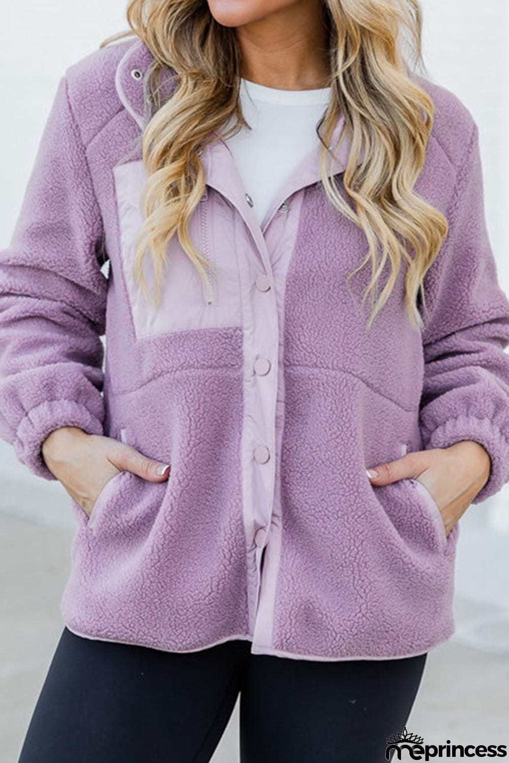 Mock Neck Snap Button Jacket with Pocket