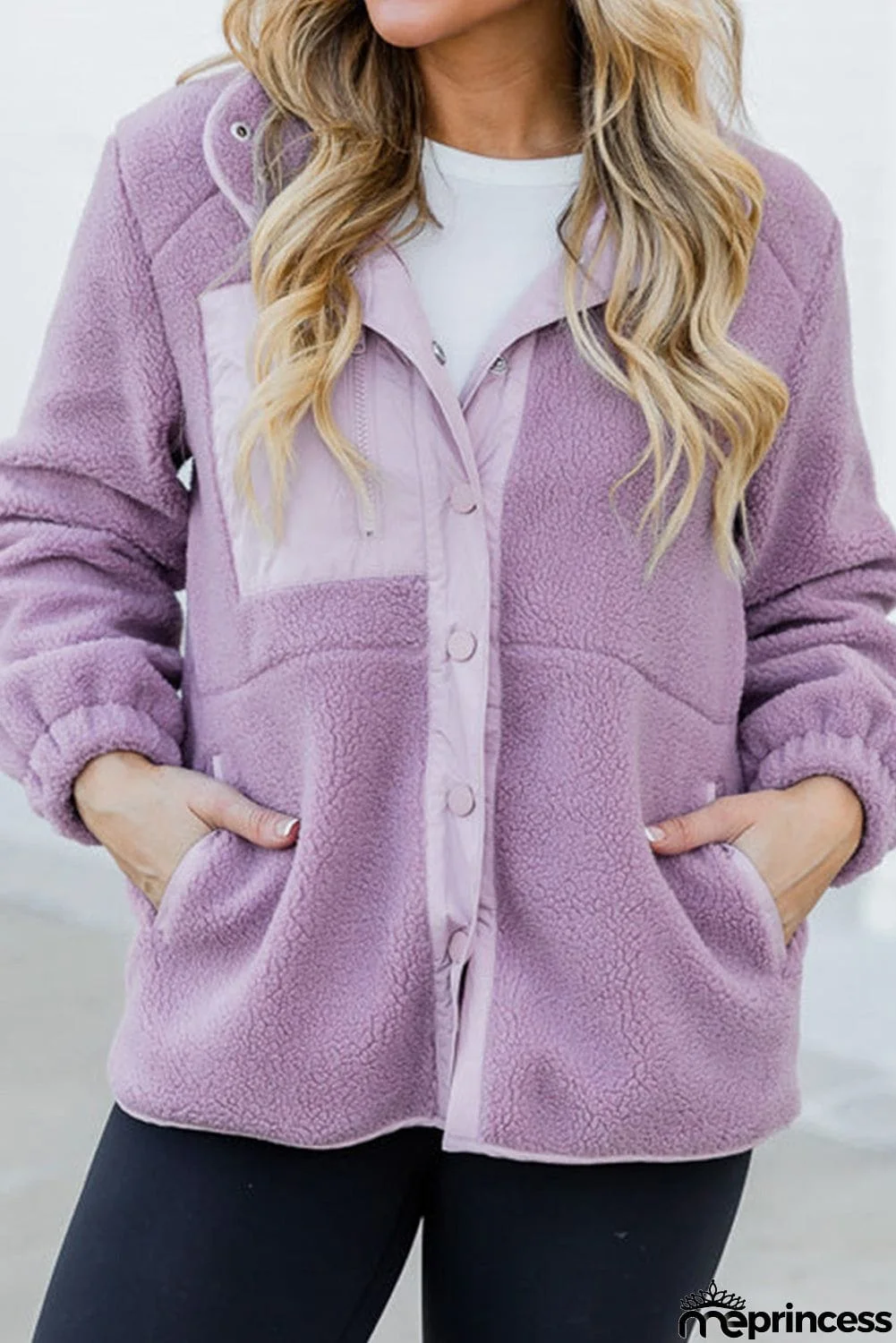 Mock Neck Snap Button Jacket with Pocket