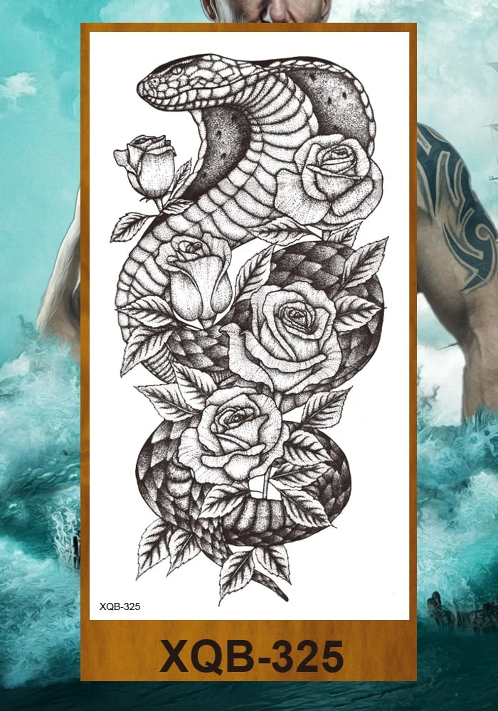 Temporary Tattoos Stickers Dragon Snake Tiger Totem Pterosaur Demon Beast Men Women Adult Girl Flower Arm Chest Fake Tatoo DIY