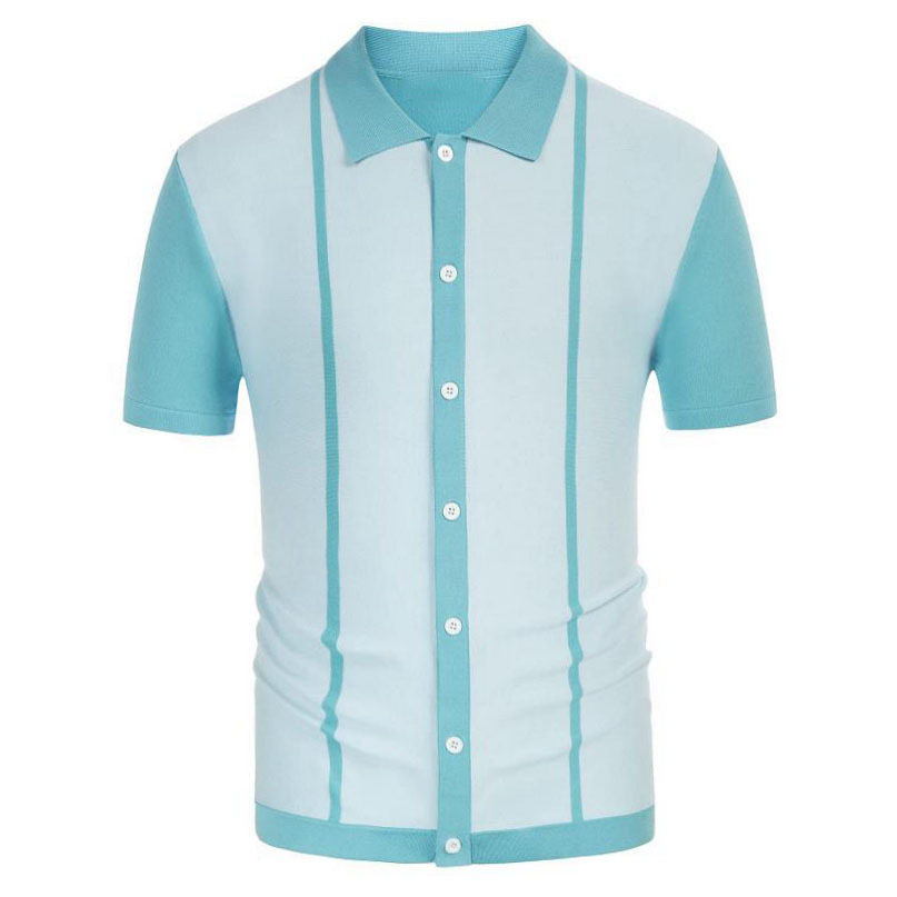 - Men's Contrast Knit Short Sleeve Polo Shirt 016