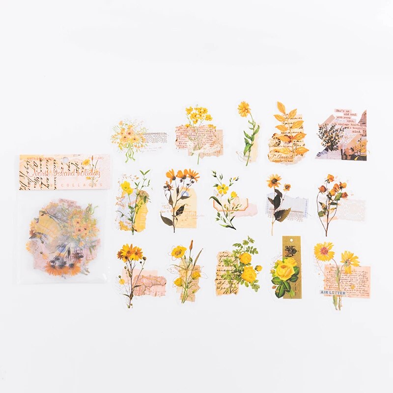 Journalsay 30 Sheets Senyu Collage Poem Series Vintage Plant Flower Bronzing PET Sticker