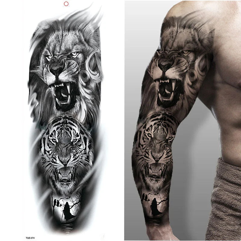 1 Sheets Full Arm Leg Extra Large Temporary Tattoos, Body Art For Men And Women - Wolf,Tiger,Bear,Warrior,Tribal Symbol 515-1