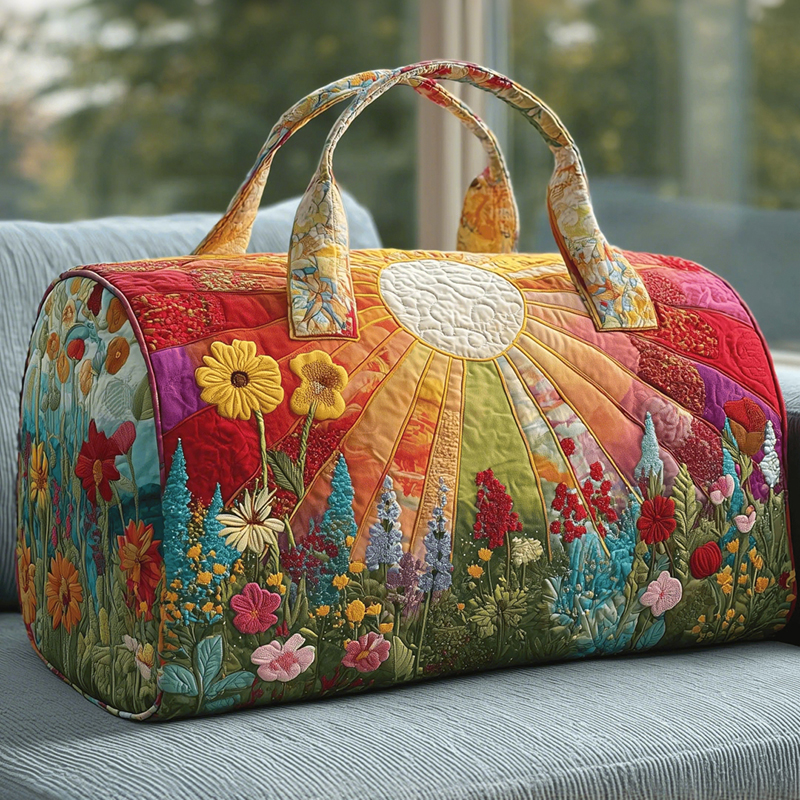 Hippie Camper Van Rider Floral Quilted Travel Bag elevenforest