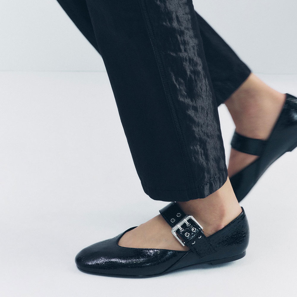Black Square Toe Flat Studded Buckle Strap Classic Mary Jane Shoes Nicepairs