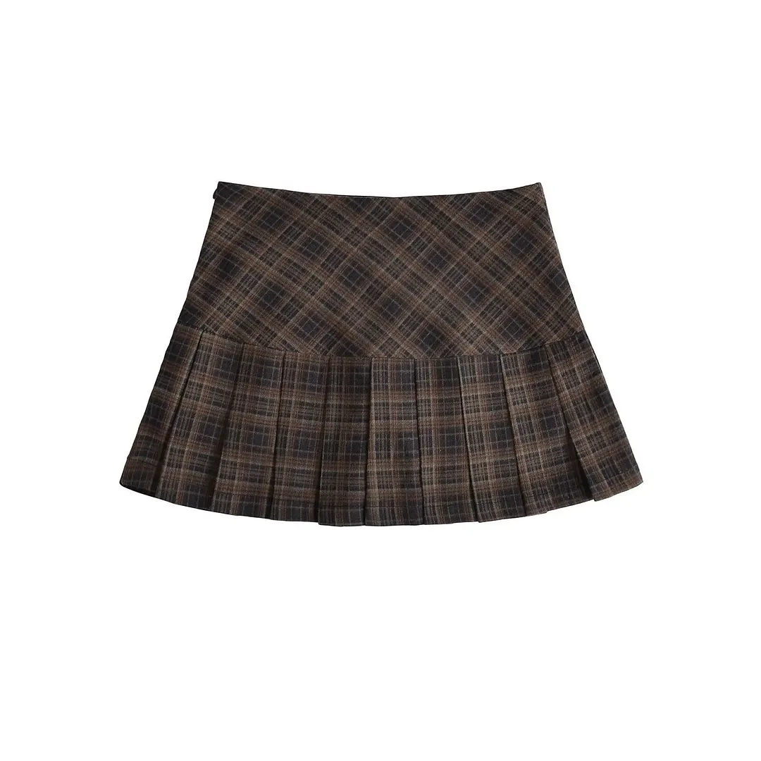 Women's Back to School Outfit Diagonal Plaid Pleated Skirt