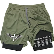 Men's Casual Athletic Compression Quick Dry Shorts Workout Running Double Layer Pants
