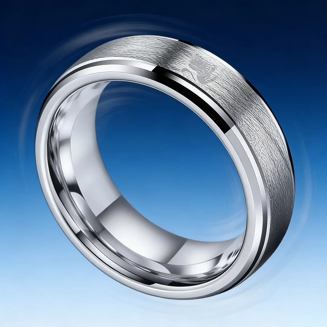 Womens Or Mens Leo Tungsten Carbide Wedding Rings Sliver Laser Pattern Step Edge Couples Bands 4MM 6MM 8MM