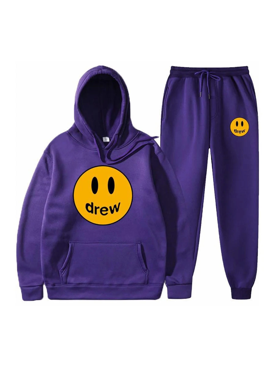 2 Piece Outfits Justin Bieber Drew Hoodie Smiley Face Pants Set