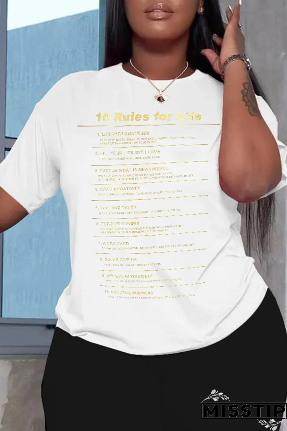 Black Casual Print Letter O Neck T-Shirts