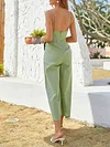 Solid Color V-Neck Backless Loose Spaghetti-Neck Casual Jumpsuit