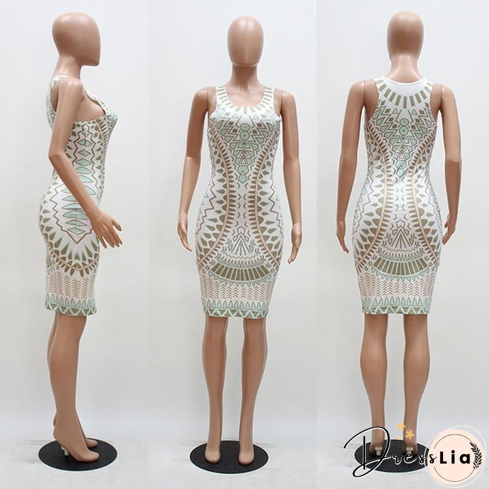 Sexy Ladies Stamp Vest Dress Prom Dress Slim Sexy Nightclub Dress